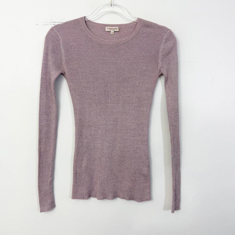 DemyLee Light Purple Metallic Ribbed Long Sleeve Knit Top XS
